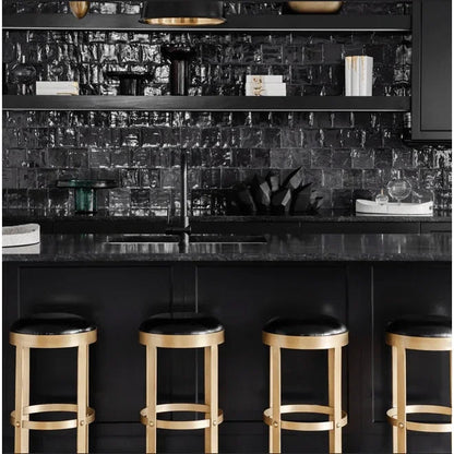 Prince Steel & Leather Counter Stool Brass - LOOMLAN - Noir - Counter Stools