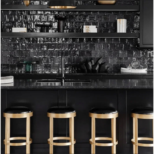 Prince Steel & Leather BarStool with Brass - LOOMLAN - Noir - Bar Stools