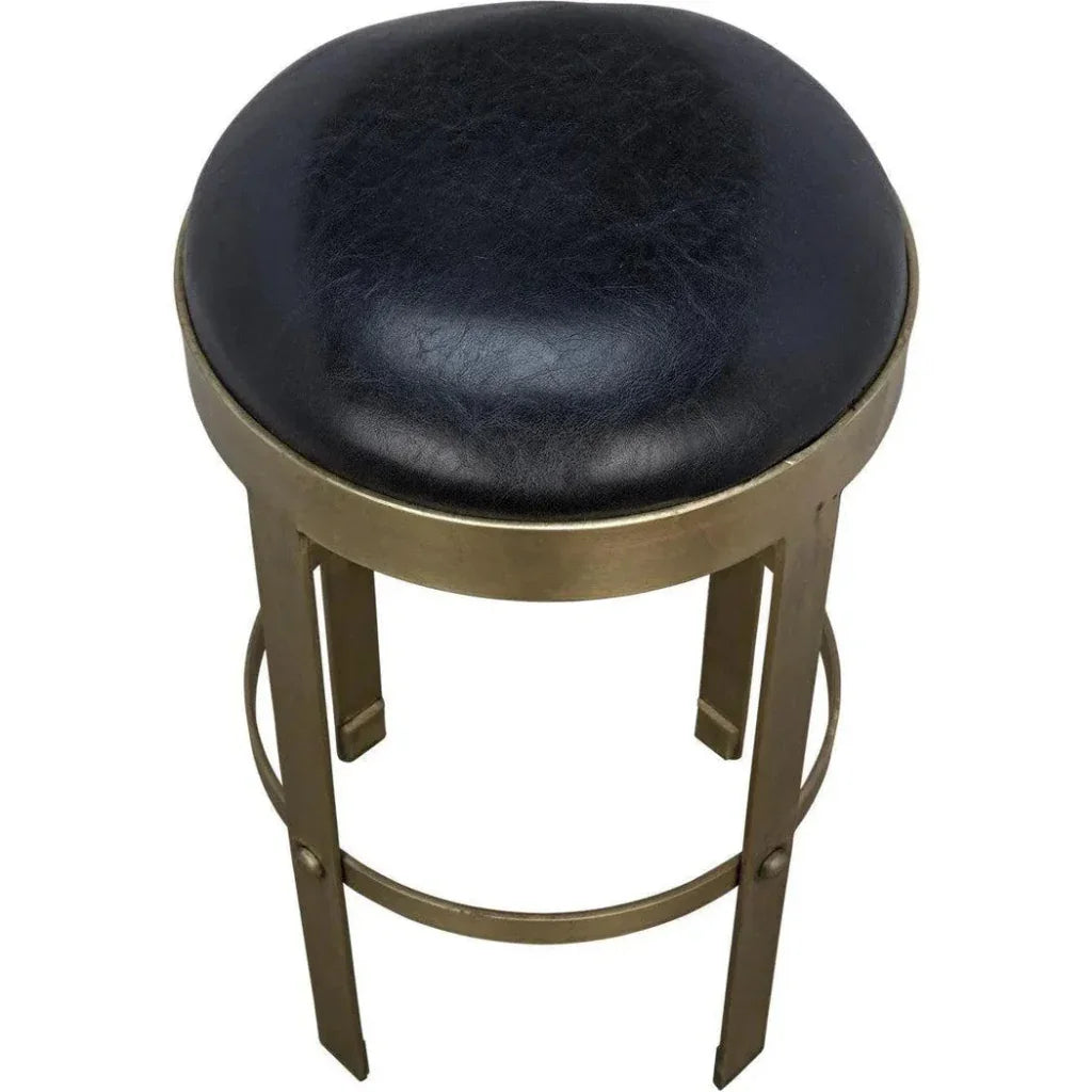 Prince Steel & Leather BarStool with Brass - LOOMLAN - Noir - Bar Stools