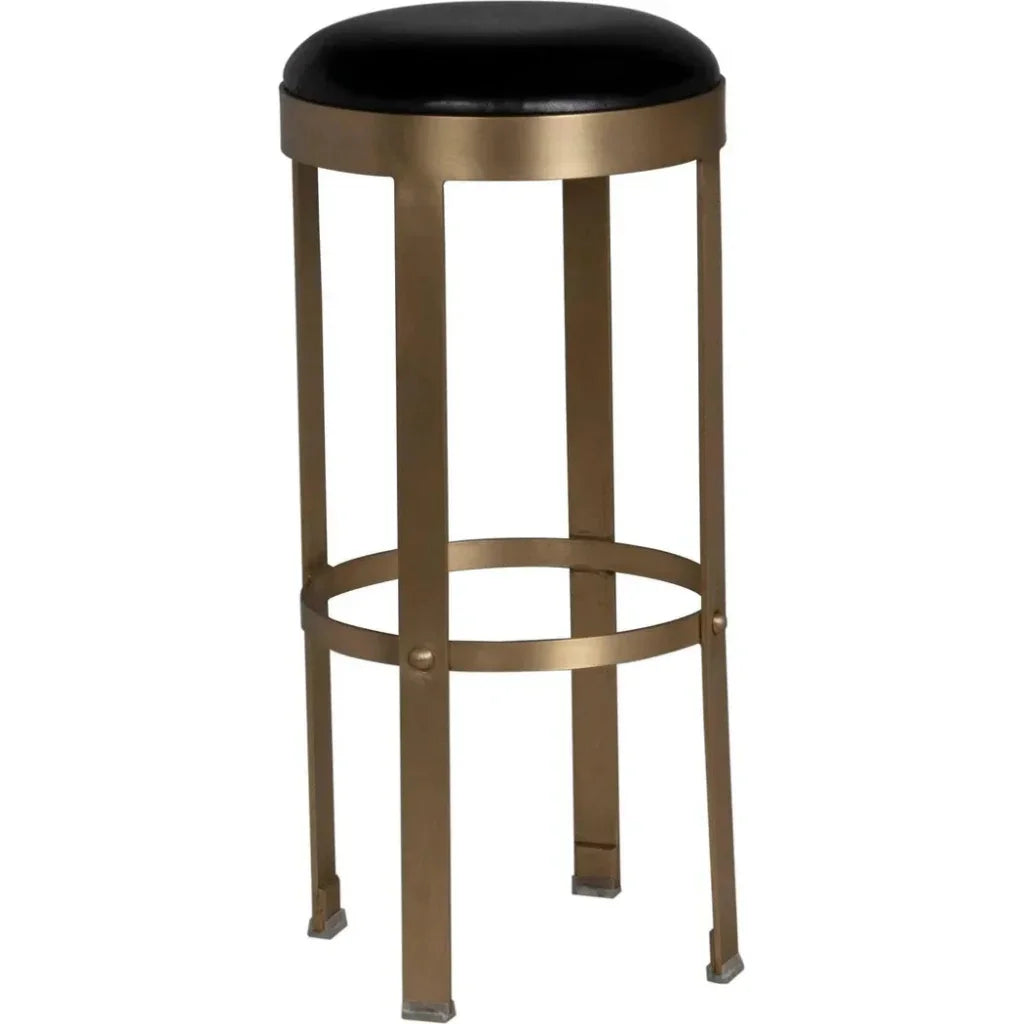 Prince Steel & Leather BarStool with Brass - LOOMLAN - Noir - Bar Stools