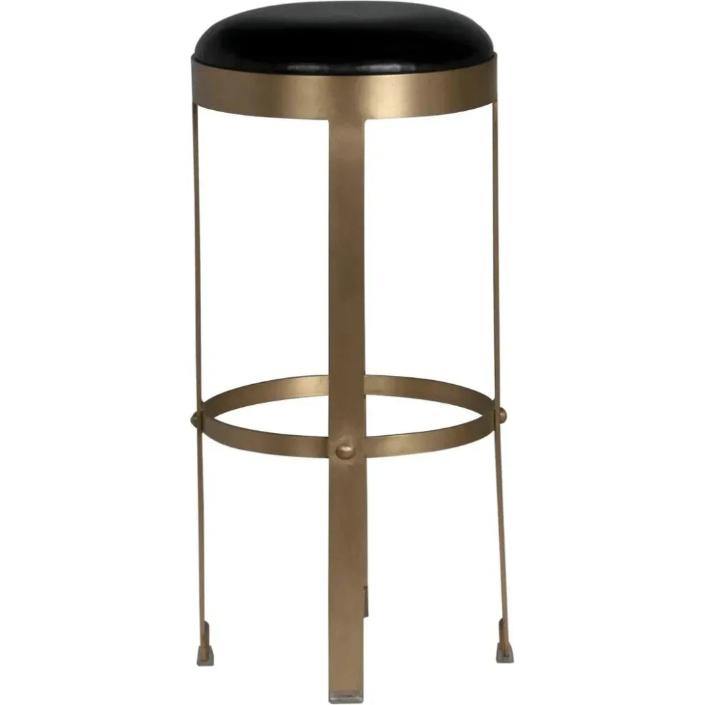 Prince Steel & Leather BarStool with Brass - LOOMLAN - Noir - Bar Stools