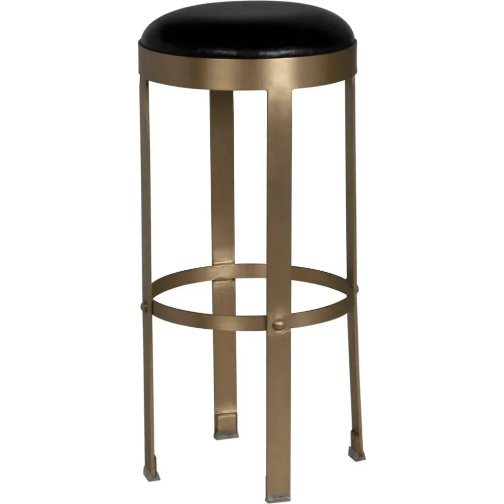 Prince Steel & Leather BarStool with Brass - LOOMLAN - Noir - Bar Stools