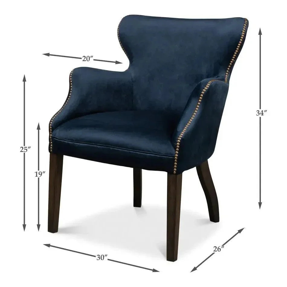 Princess Accent Chair Blue Velvet - LOOMLAN - Sarreid - Accent Chairs