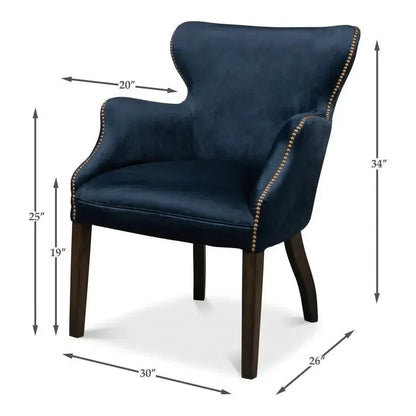 Princess Accent Chair Blue Velvet - LOOMLAN - Sarreid - Accent Chairs