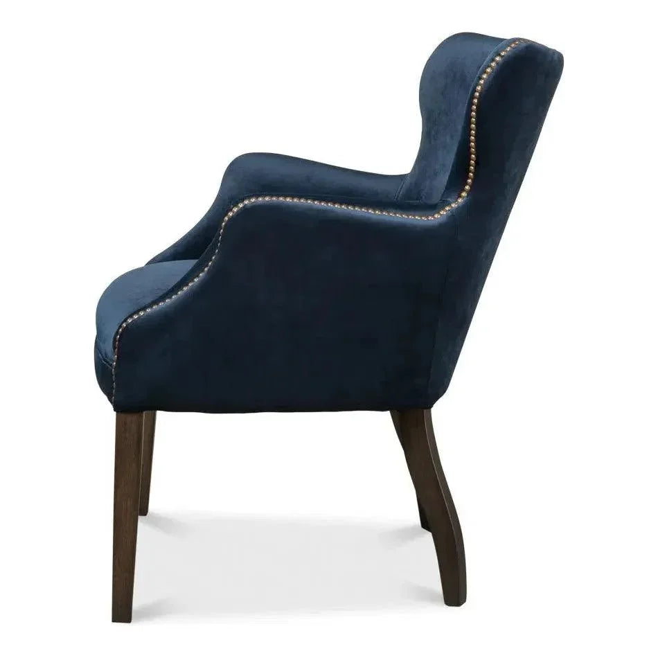 Princess Accent Chair Blue Velvet - LOOMLAN - Sarreid - Accent Chairs