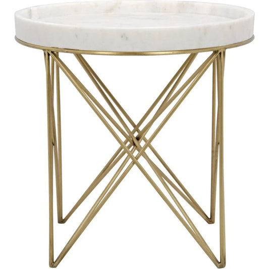 Prisma Steel and Marble Round Side Table - LOOMLAN - Noir - Side Tables