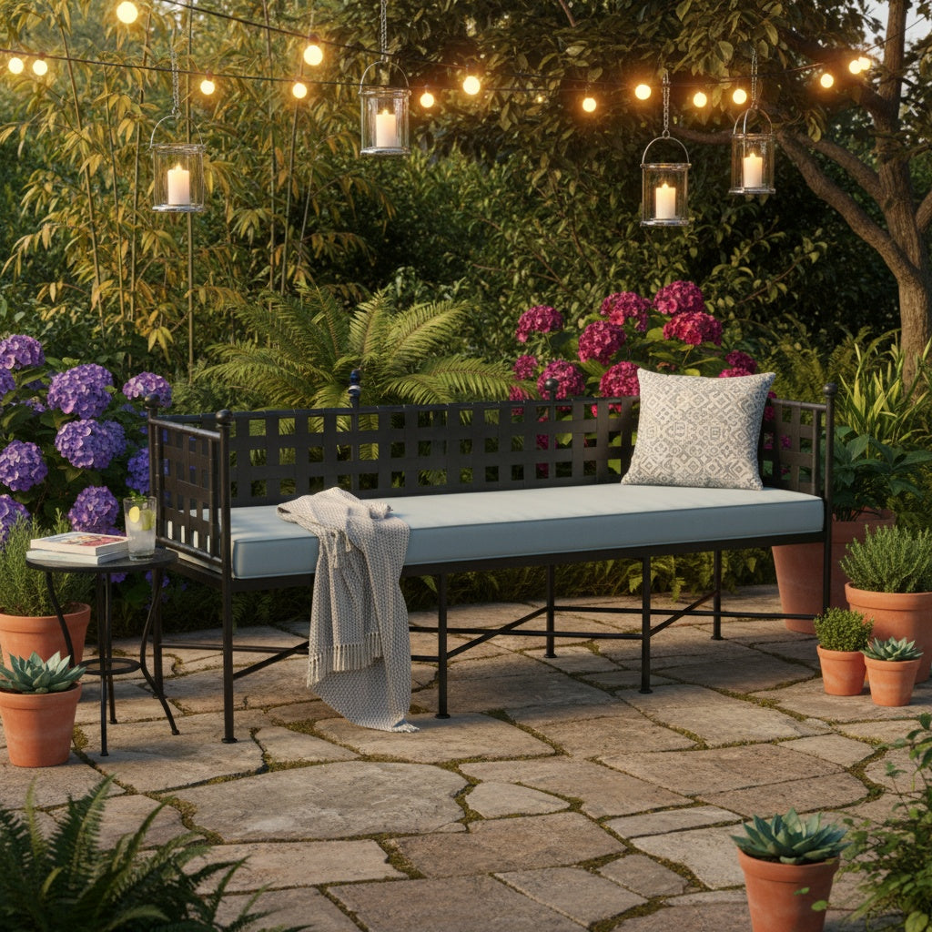 Provence Sunbrella Outdoor Bench-Outdoor Benches-Sunset West-LOOMLAN