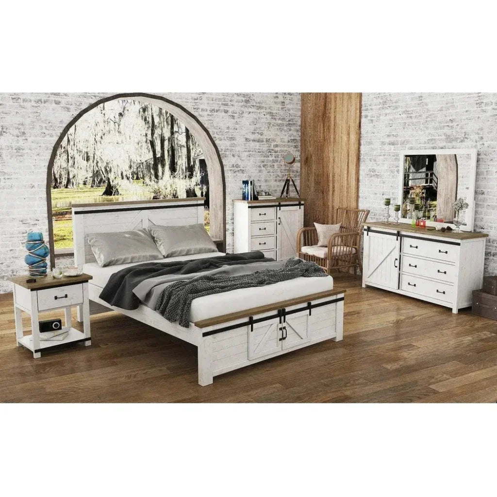 Provence White Wood Platform Bed Storage - LOOMLAN - LH Imports - Beds