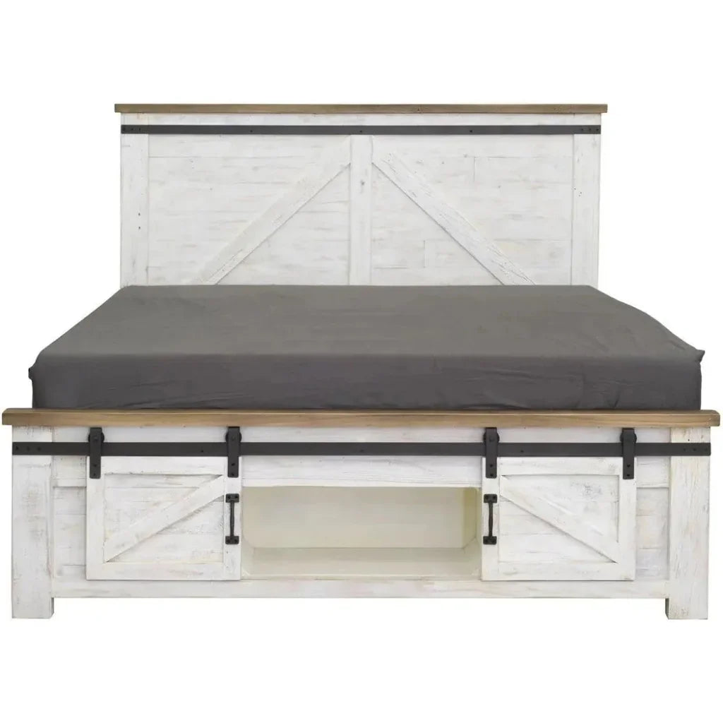 Provence White Wood Platform Bed Storage - LOOMLAN - LH Imports - Beds