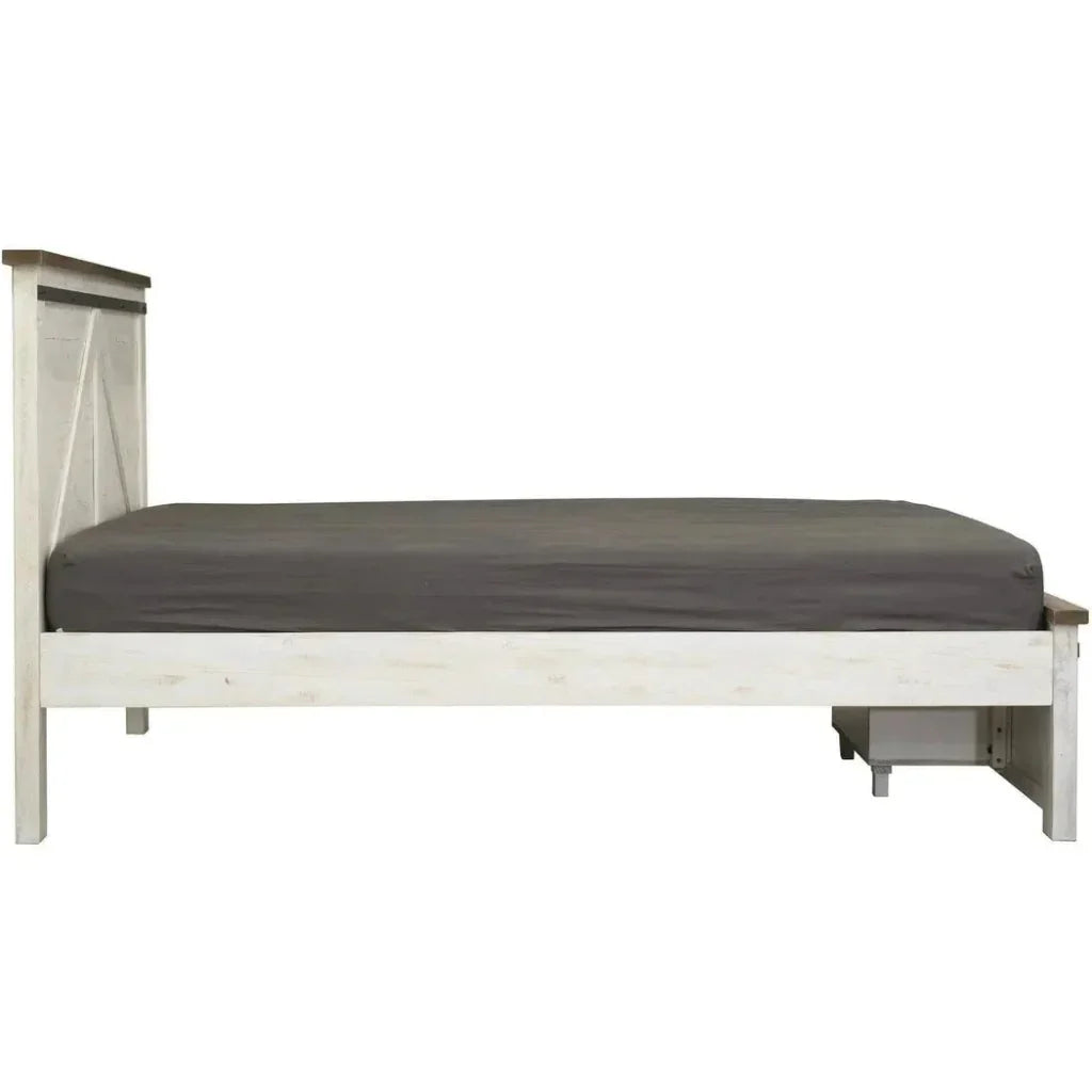Provence White Wood Platform Bed Storage - LOOMLAN - LH Imports - Beds