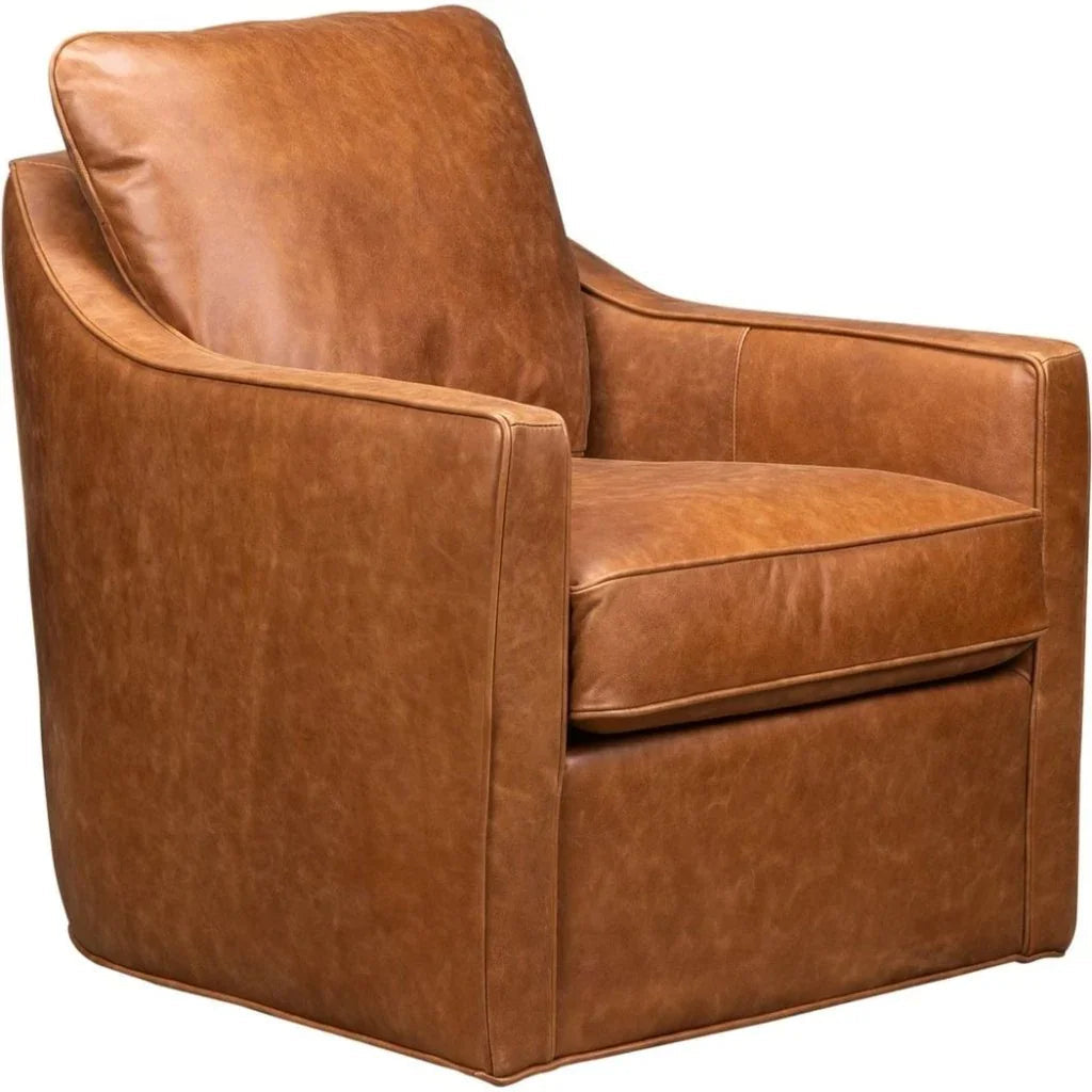 Pure Leather Maximum Comfort Swivel Chair - LOOMLAN - Olivia + Quinn - Club Chairs