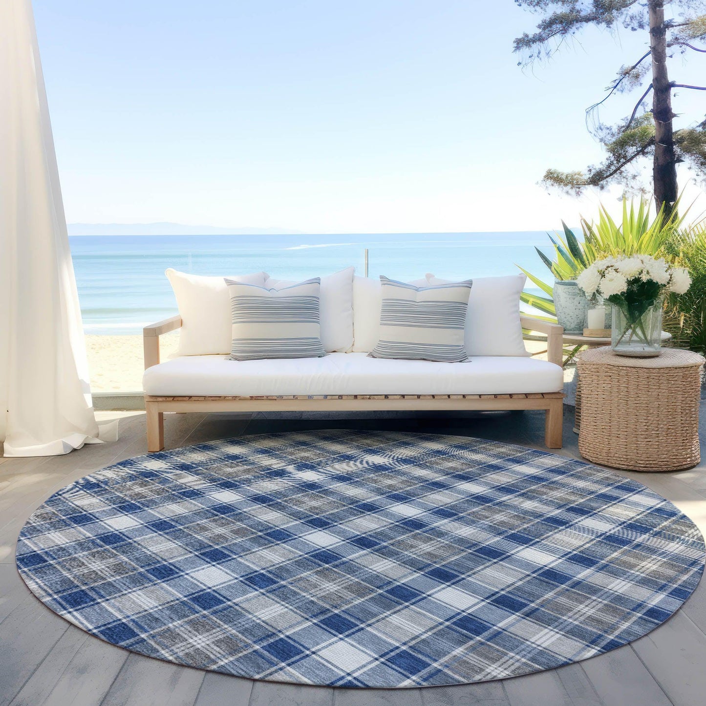Quaanor Blue Washable Indoor-Outdoor Rug