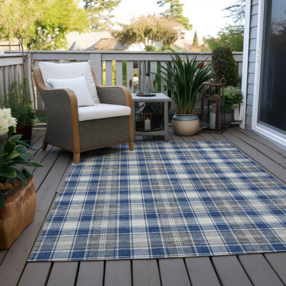 Quaanor Blue Washable Indoor-Outdoor Rug