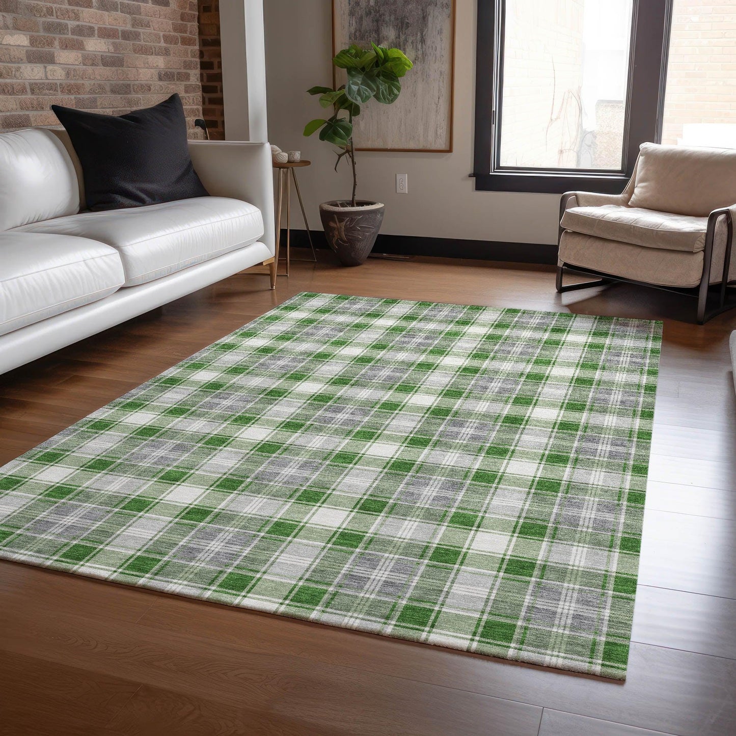 Quaanor Green Washable Indoor-Outdoor Rug