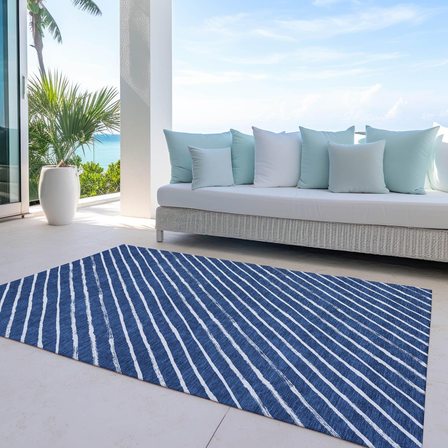 Quaaris Blue Washable Indoor-Outdoor Rug