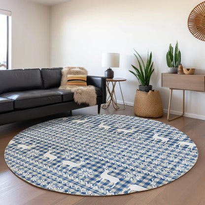 Quaas Blue Washable Indoor-Outdoor Rug