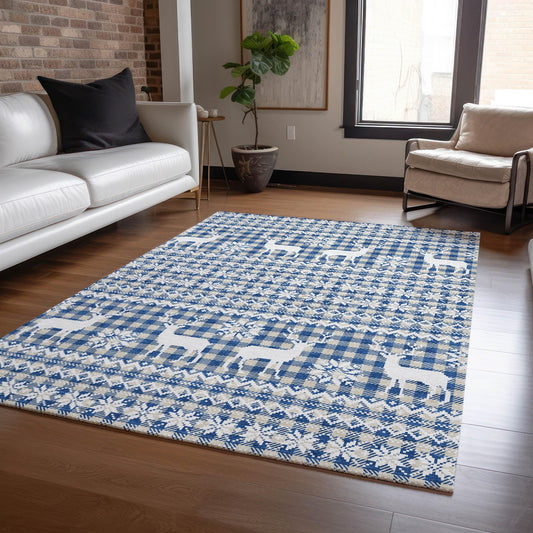 Quaas Blue Washable Indoor-Outdoor Rug