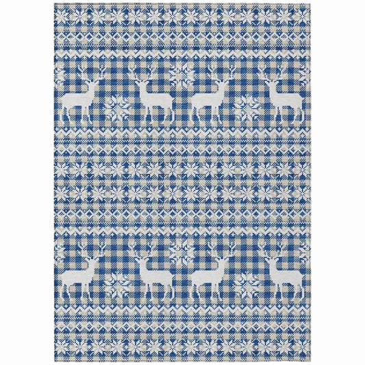 Quaas Blue Washable Indoor-Outdoor Rug