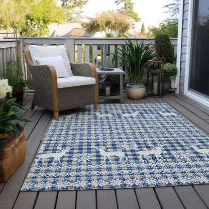 Quaas Blue Washable Indoor-Outdoor Rug