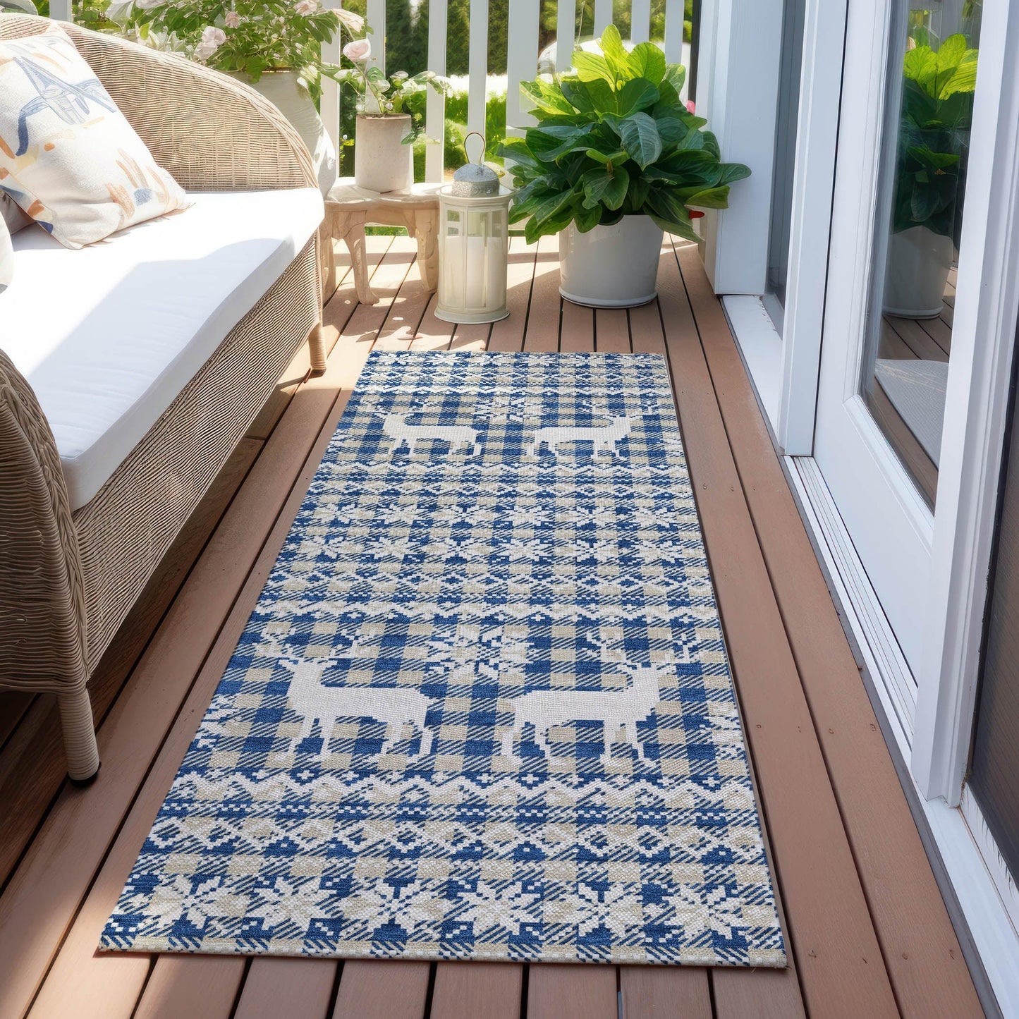 Quaas Blue Washable Indoor-Outdoor Rug