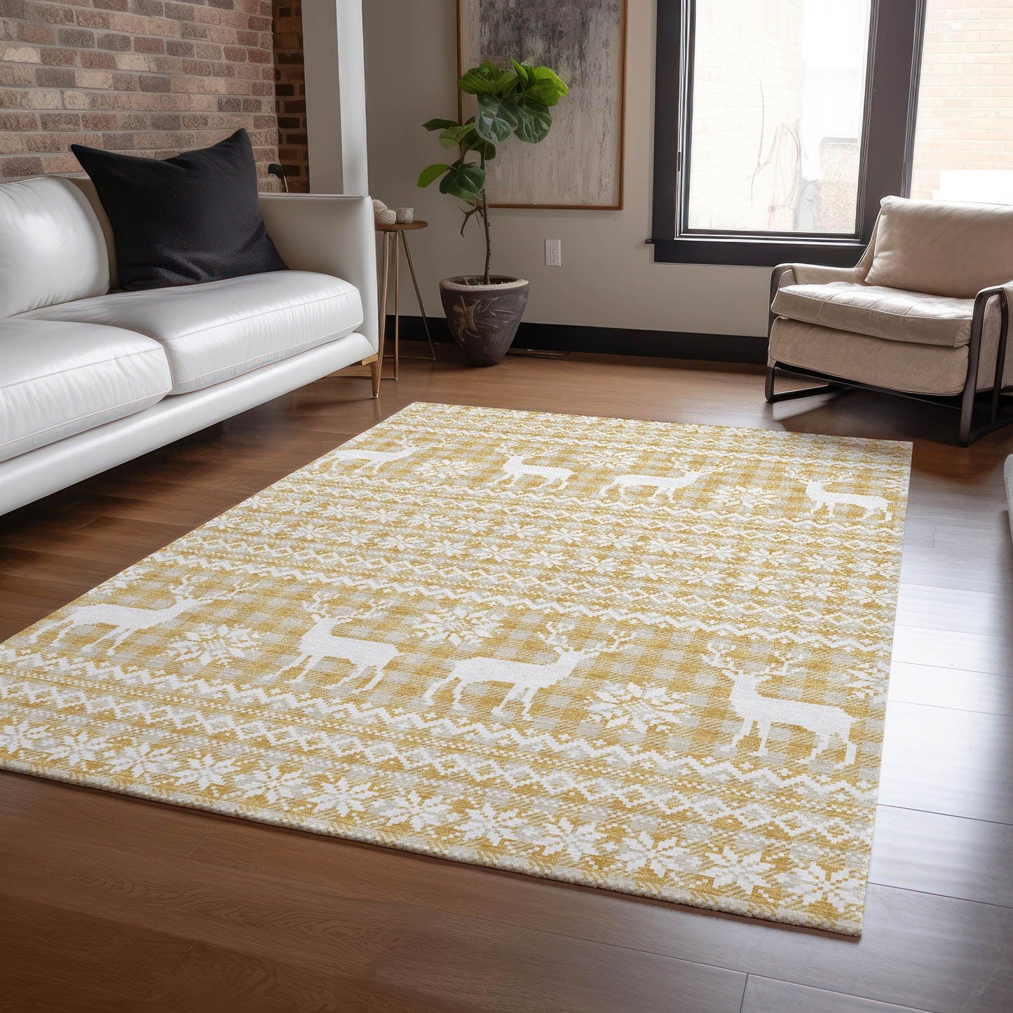 Quaas Gold Washable Indoor-Outdoor Rug