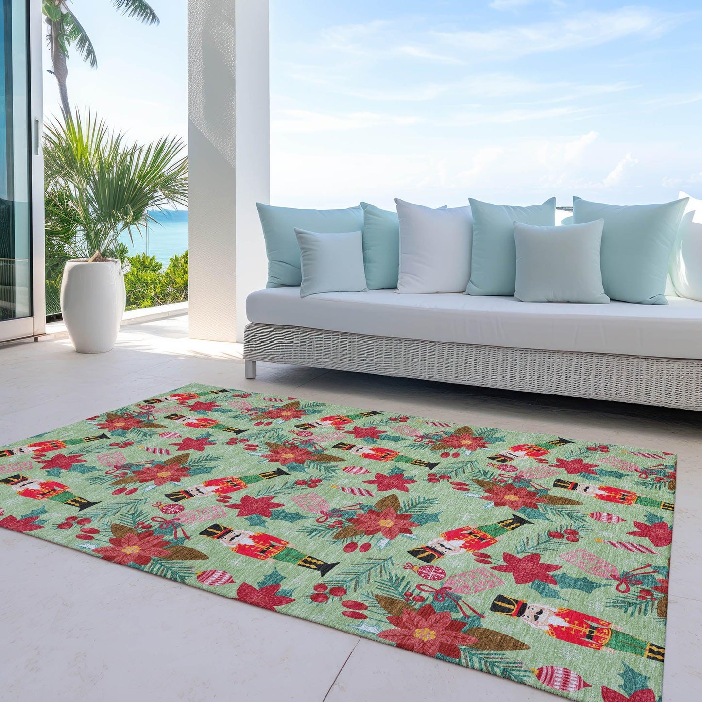 Quaira Green Washable Indoor-Outdoor Rug