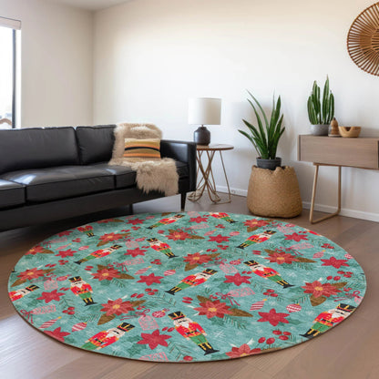Quaius Teal Washable Indoor-Outdoor Rug