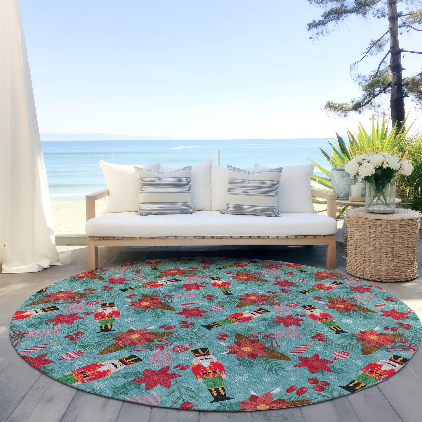 Quaius Teal Washable Indoor-Outdoor Rug