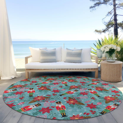 Quaius Teal Washable Indoor-Outdoor Rug