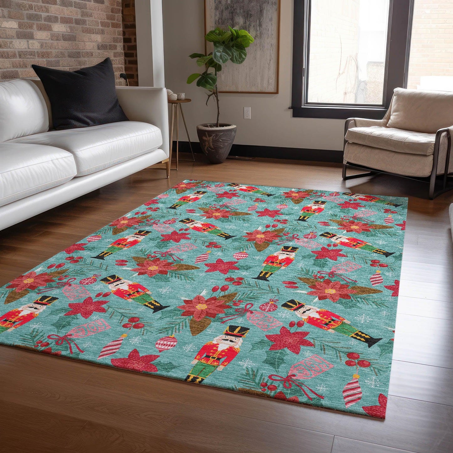 Quaius Teal Washable Indoor-Outdoor Rug