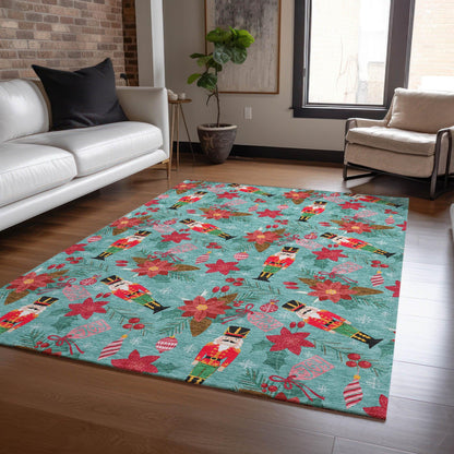 Quaius Teal Washable Indoor-Outdoor Rug