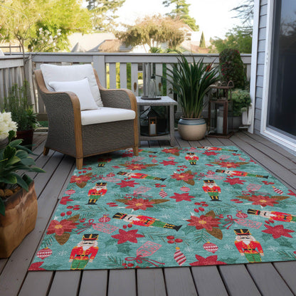 Quaius Teal Washable Indoor-Outdoor Rug