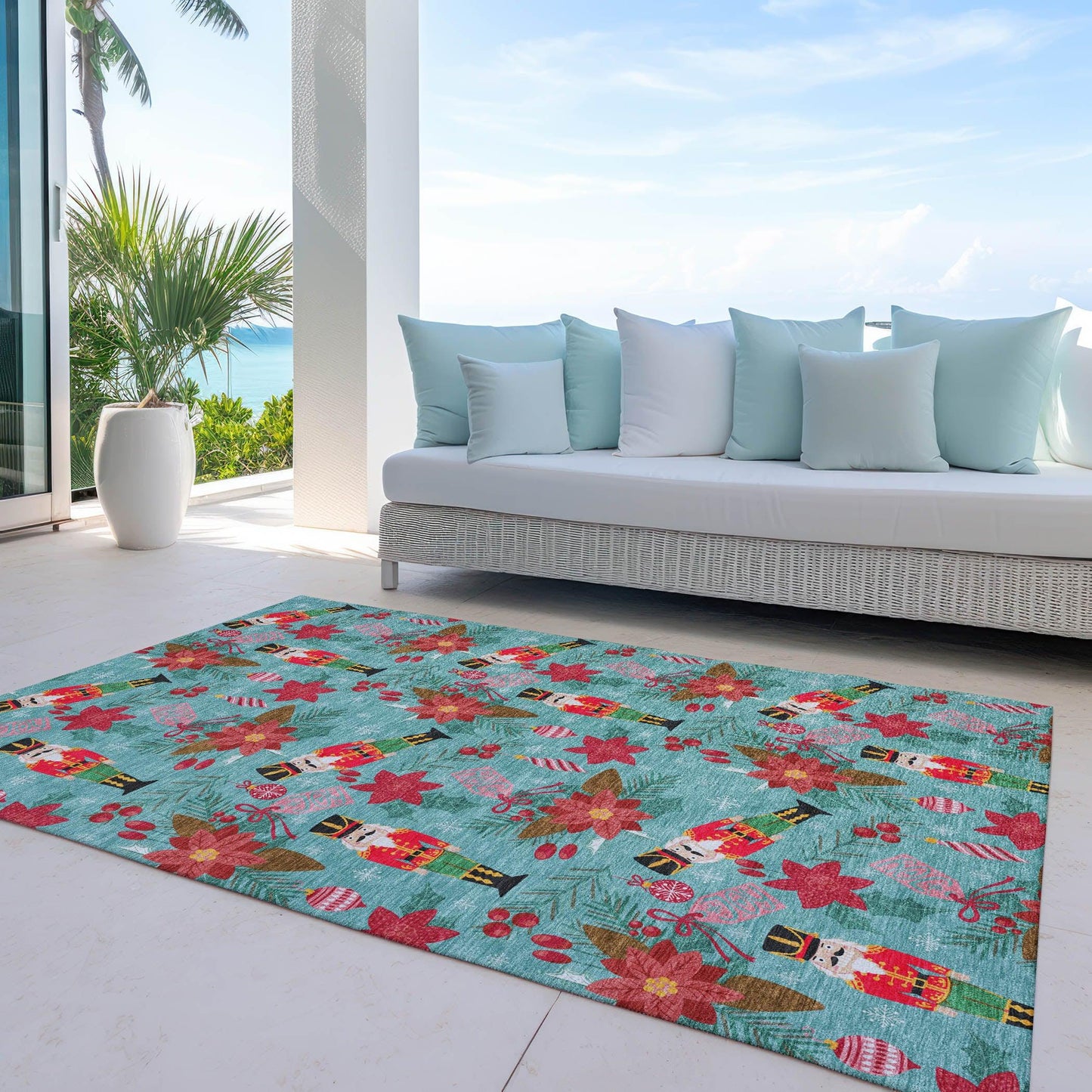 Quaius Teal Washable Indoor-Outdoor Rug