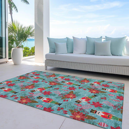 Quaius Teal Washable Indoor-Outdoor Rug