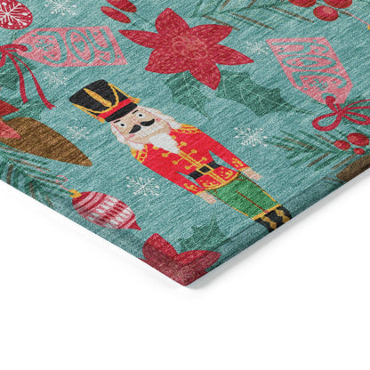 Quaius Teal Washable Indoor-Outdoor Rug