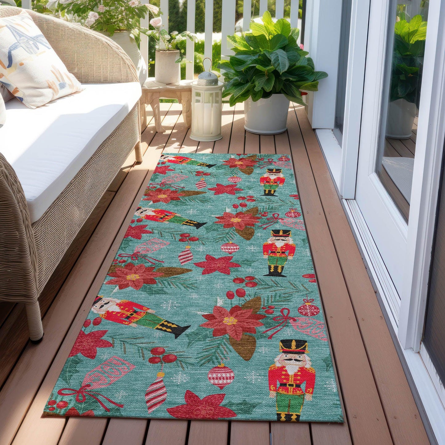 Quaius Teal Washable Indoor-Outdoor Rug