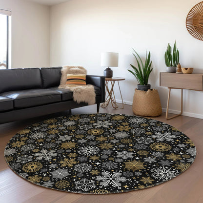 Quaon Black Washable Indoor-Outdoor Rug