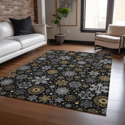Quaon Black Washable Indoor-Outdoor Rug