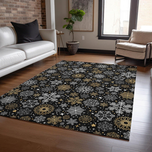 Quaon Black Washable Indoor-Outdoor Rug