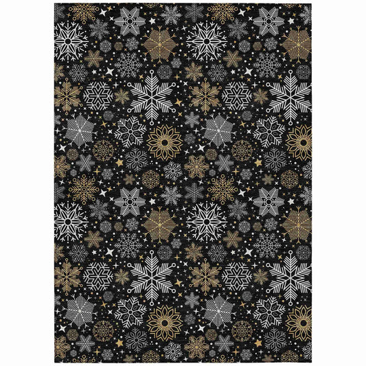 Quaon Black Washable Indoor-Outdoor Rug