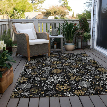 Quaon Black Washable Indoor-Outdoor Rug