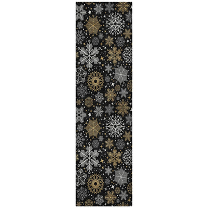 Quaon Black Washable Indoor-Outdoor Rug