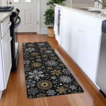 Quaon Black Washable Indoor-Outdoor Rug