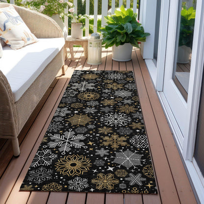 Quaon Black Washable Indoor-Outdoor Rug