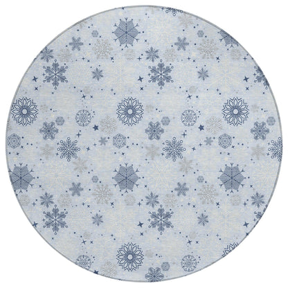 Quaon Blue Washable Indoor-Outdoor Rug