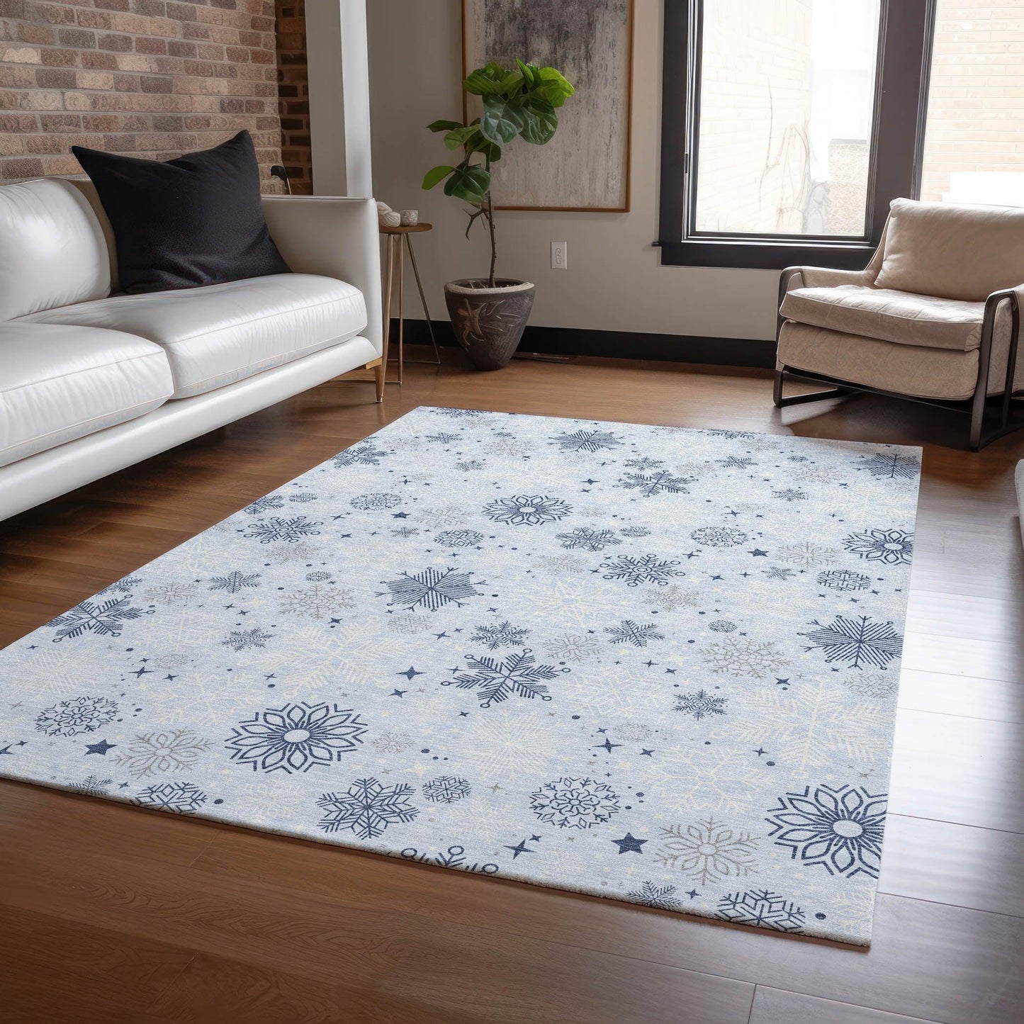 Quaon Blue Washable Indoor-Outdoor Rug