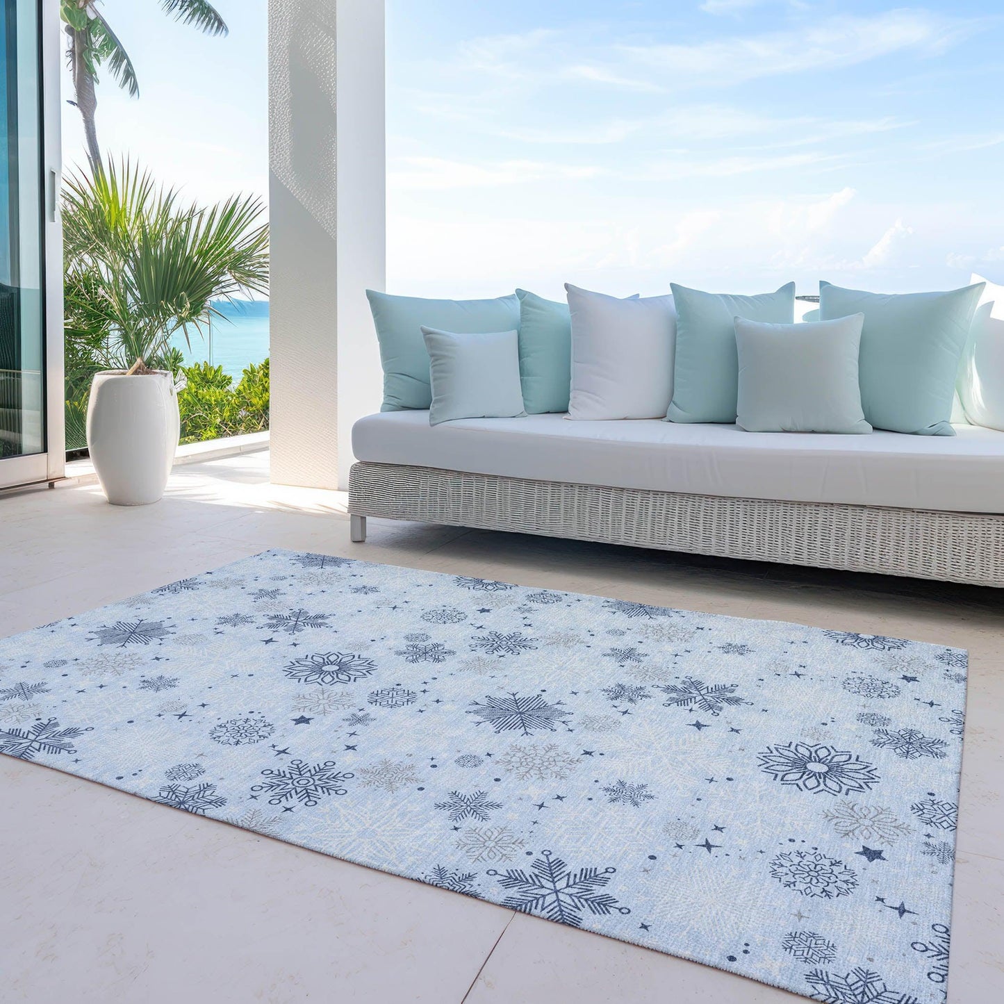Quaon Blue Washable Indoor-Outdoor Rug