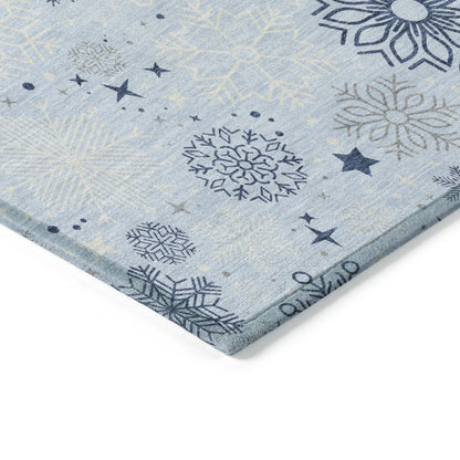 Quaon Blue Washable Indoor-Outdoor Rug