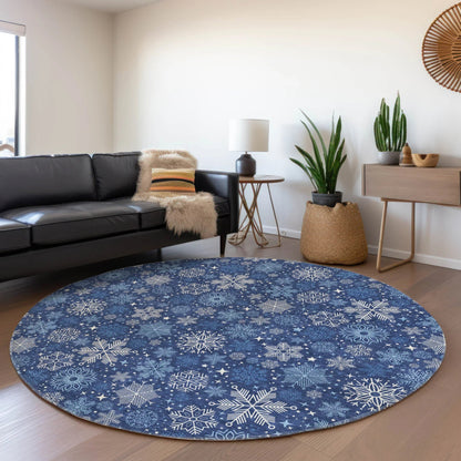 Quaon Navy Washable Indoor-Outdoor Rug