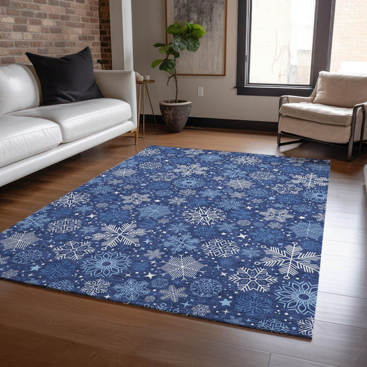 Quaon Navy Washable Indoor-Outdoor Rug